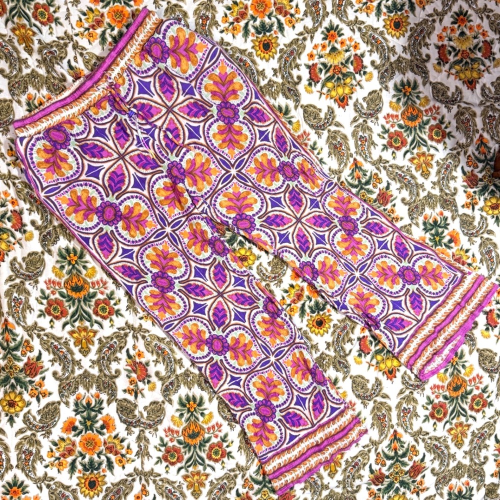 Haute Hippie Purple Medallion Print Wide Leg Boho Pants Rayon - S